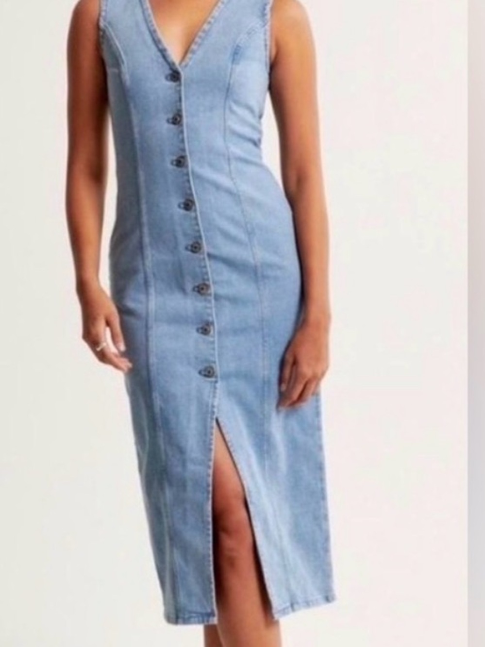 Abercrombie Denim Button-Front Midi Dress - Light Blue